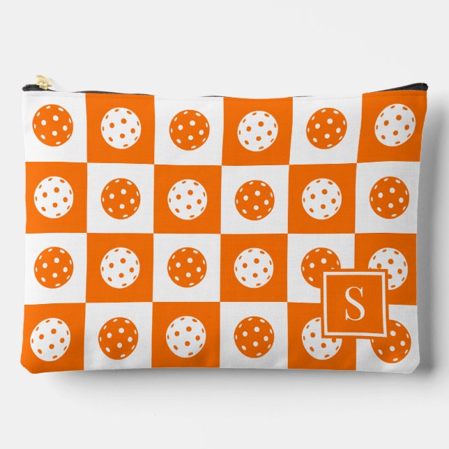 Preppy Pickleball Chequerboard - Orange & White Accessory Pouch (Front)