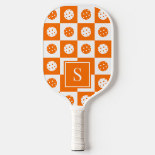 Preppy Pickleball Chequerboard - Orange & White Paddle