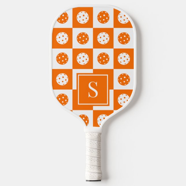 Preppy Pickleball Chequerboard - Orange & White Paddle (Front)