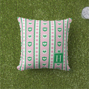 Preppy Pickleball Crest Gingham - Pink & Green Cushion