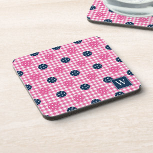 Preppy Pickleball Gingham – Navy & Hot Pink Coaster