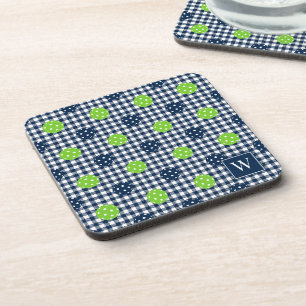Preppy Pickleball Gingham – Navy & Lime Coaster