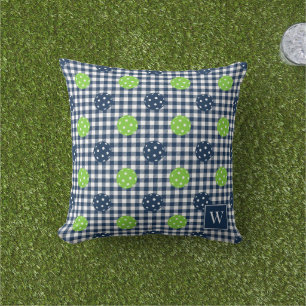 Preppy Pickleball Gingham – Navy & Lime Cushion