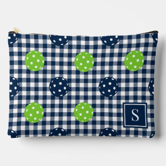 Preppy Pickleball Gingham Navy &Lime Monogram Accessory Pouch