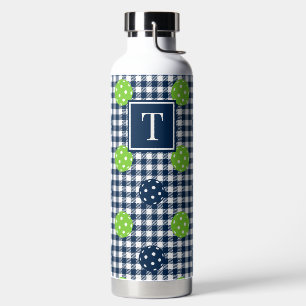 Preppy Pickleball Gingham - Navy & Lime Water Bottle