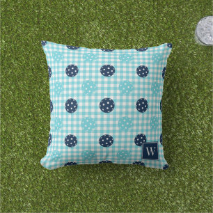 Preppy Pickleball Gingham – Navy & Turquoise Cushion