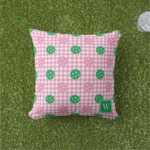 Preppy Pickleball Gingham – Pink & Green Cushion