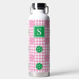 Preppy Pickleball Gingham - Pink & Green Water Bottle