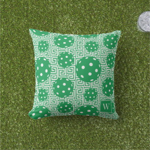Preppy Pickleball Greek Key – Green & White Cushion