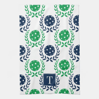 Preppy Pickleball Laurel Wreath - Navy & Green Tea Towel