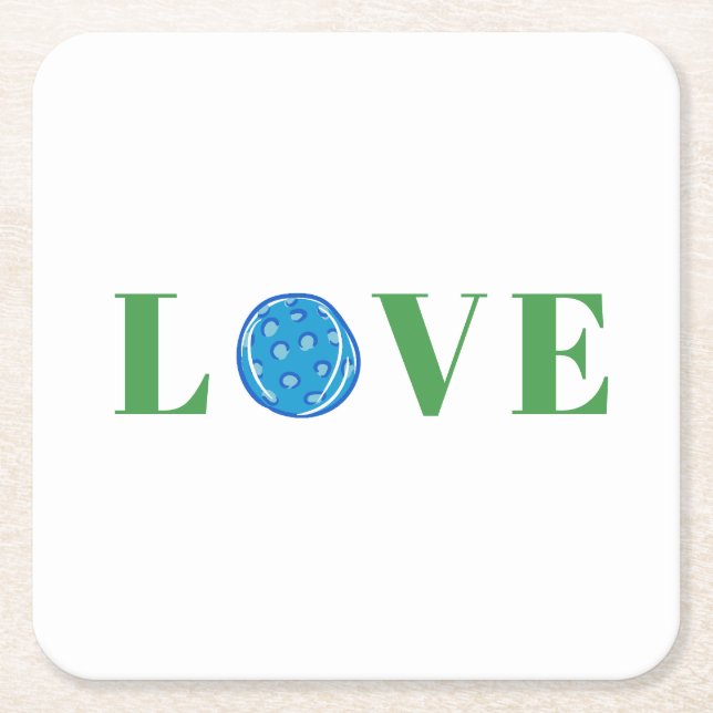 Preppy Pickleball Love Square Paper Coaster (Front)