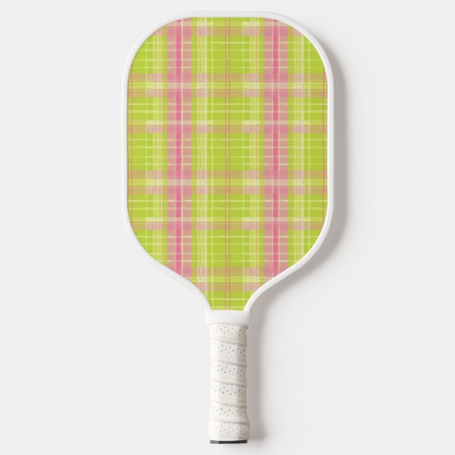 Preppy Pickleball Paddle Pink & Green Plaid (Front)