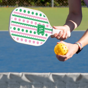 Preppy Pickleball Scallop Stripe - Pink & Green  Paddle
