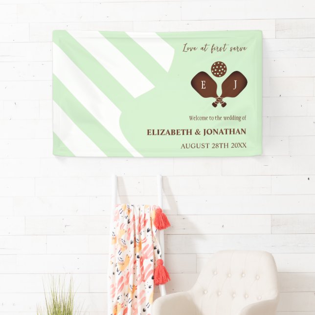 Preppy Pickleball Stripes Wedding Banner (Insitu)