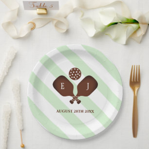 Preppy Pickleball Stripes Wedding Paper Plate