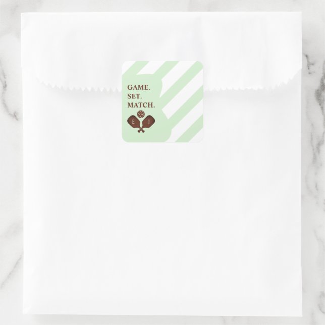 Preppy Pickleball Stripes Wedding Square Sticker (Bag)
