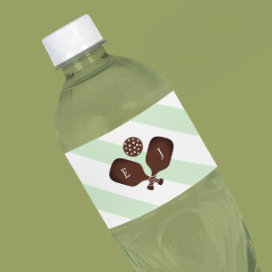 Preppy Pickleball Stripes Wedding Water Bottle Label