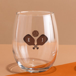 Preppy Pickleball Wedding Stemless Wine Glass