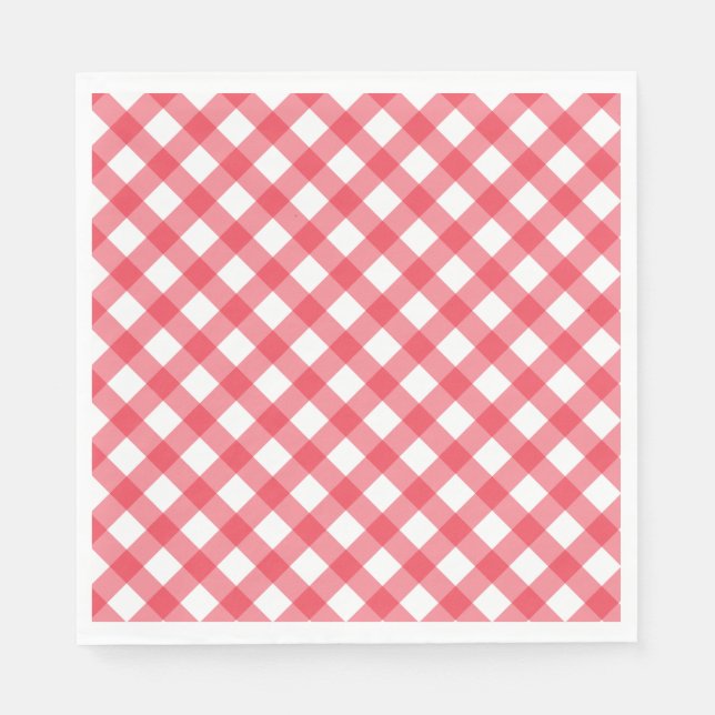 Preppy Picnic Red Plaid Gingham Party Napkin (Front)