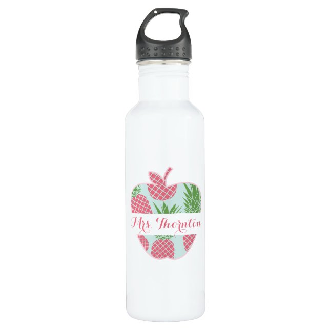 Preppy Pineapple Apple Personalised Teacher 710 Ml Water Bottle (Front)