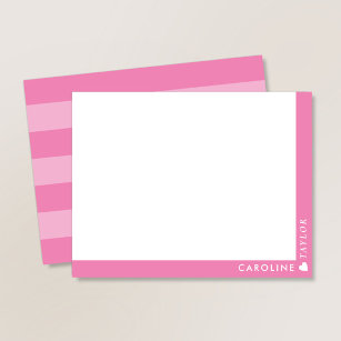 Preppy Pink 2-Tone Stripes Cute Girly Personalised Card