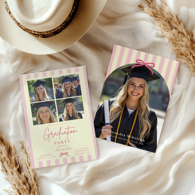 Preppy Pink 5 Arch Bow Photo Invitation (Creator Uploaded)