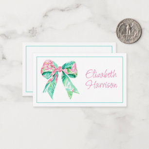 Preppy Pink and Aqua Floral Bow Card
