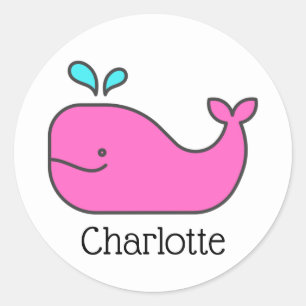 Preppy Pink and Aqua Whale Personalised Classic Round Sticker