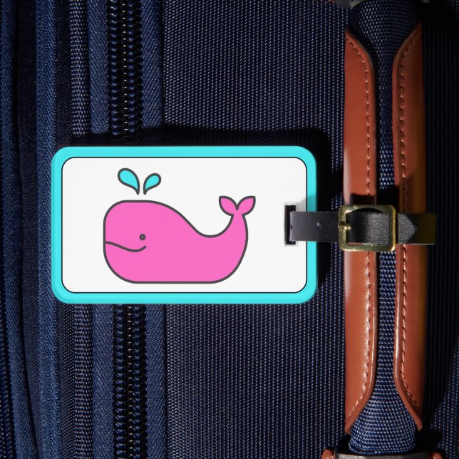 Preppy Pink and Aqua Whale Personalised Luggage Tag (Front Insitu 4)
