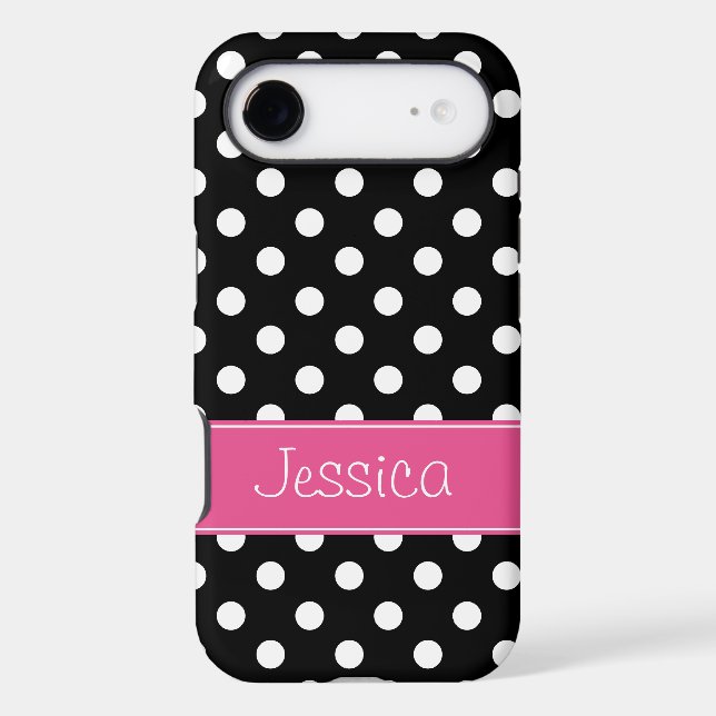 Preppy Pink and Black Polka Dots Personalised (Back)