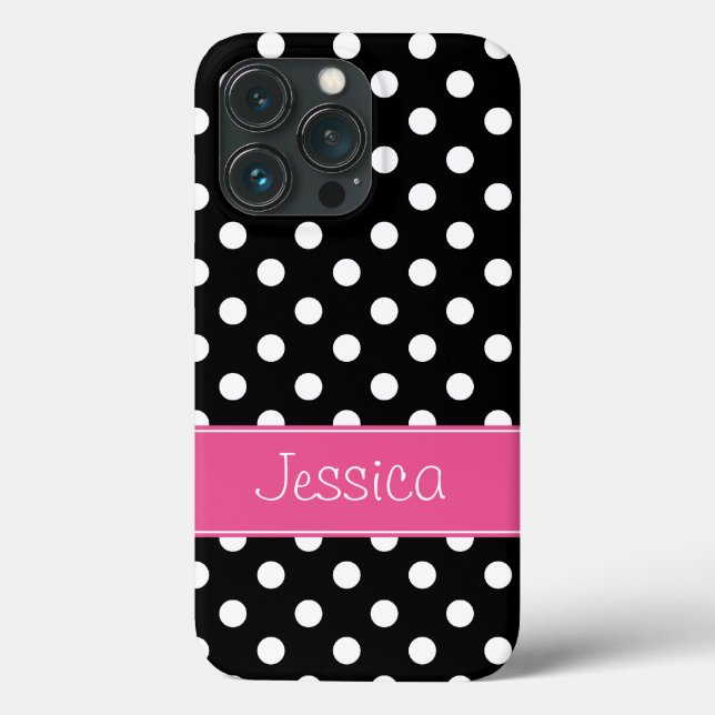 Preppy Pink and Black Polka Dots Personalised Case-Mate iPhone Case (Back)