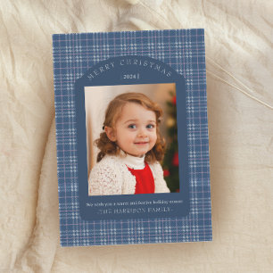 Preppy Pink and Blue Plaid Classic Christmas Card
