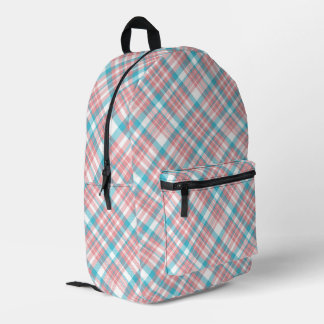 Preppy Pink and Blue Plaid Printed Backpack