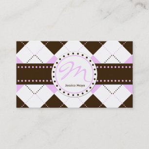 Preppy Pink and Brown Chequered Patterns Business Card