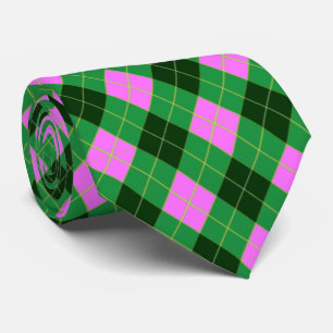 Preppy Pink and Green Argyle Tie