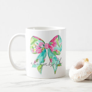 Preppy Pink and Green Bow Personalized Coffee Mug