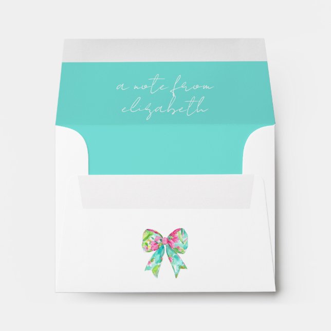 Preppy Pink and Green Bows Personalised Envelope (Back (Bottom))