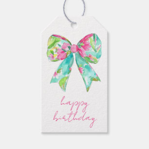 Preppy Pink and Green Bows Personalised Gift Tags