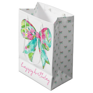 Preppy Pink and Green Bows Personalised Medium Gift Bag