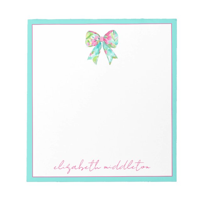 Preppy Pink and Green Bows Personalised Notepad (Front)