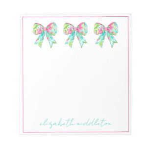 Preppy Pink and Green Bows Personalized Notepad