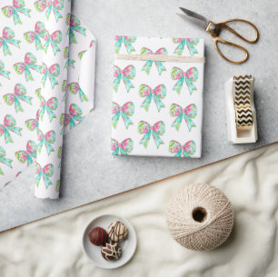 Preppy Pink and Green Bows Wrapping Paper