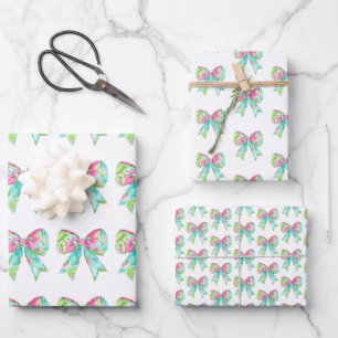 Preppy Pink and Green Bows Wrapping Paper Sheet