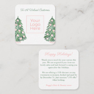 Preppy Pink And Green Business Logo Happy Holidays Card