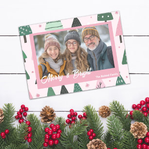 Preppy Pink and Green Christmas Tree Holiday Photo