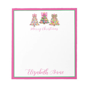 Preppy Pink and Green Christmas Trees Notepad