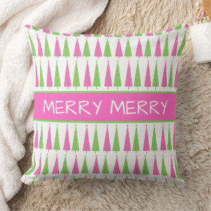 Preppy Pink and Green Christmas Trees Personalised Cushion
