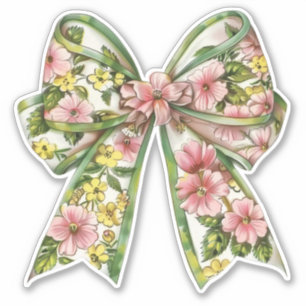 Preppy Pink and Green Floral Bow