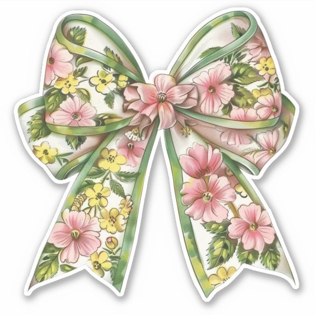 Preppy Pink and Green Floral Bow (Front)