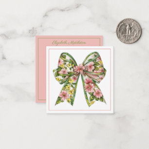 Preppy Pink and Green Floral Bow Personalised Card